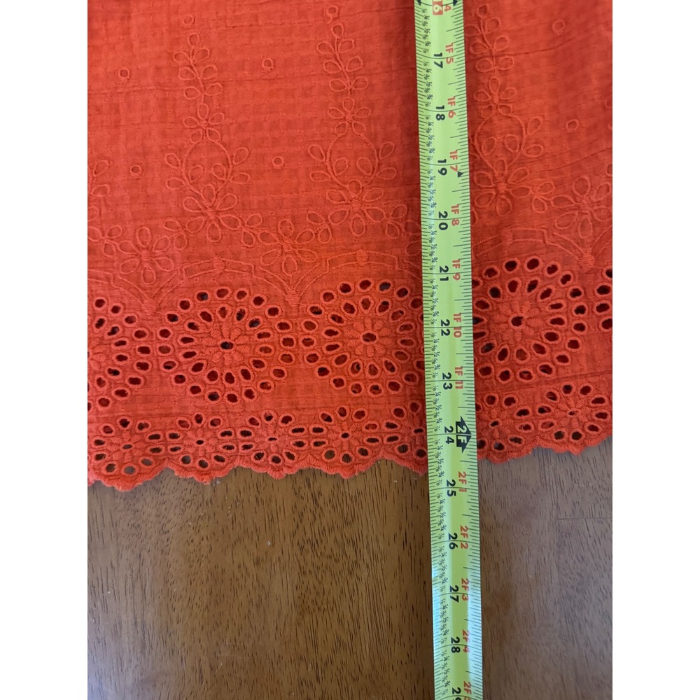 Soft Surroundings Women's Orange Eyelet Cotton Top Split Neck Long Sleeve Sz PXL - Picture 9 of 9
